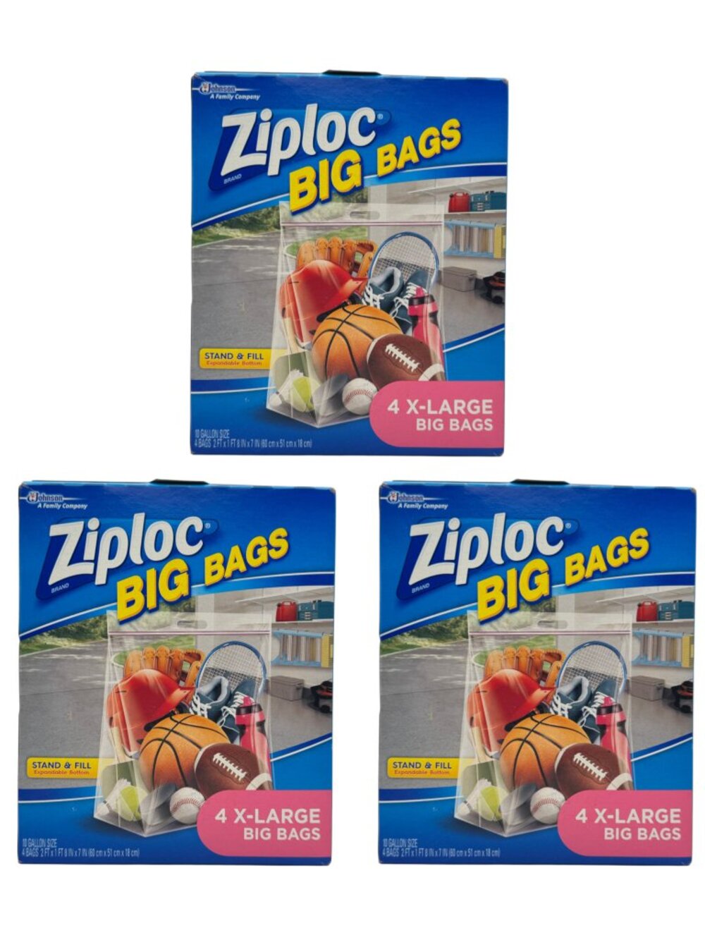 3x Ziploc Big Bags Size X-Large (4 Bags Each) Stand & Fill - 10 Gallon Capacity
